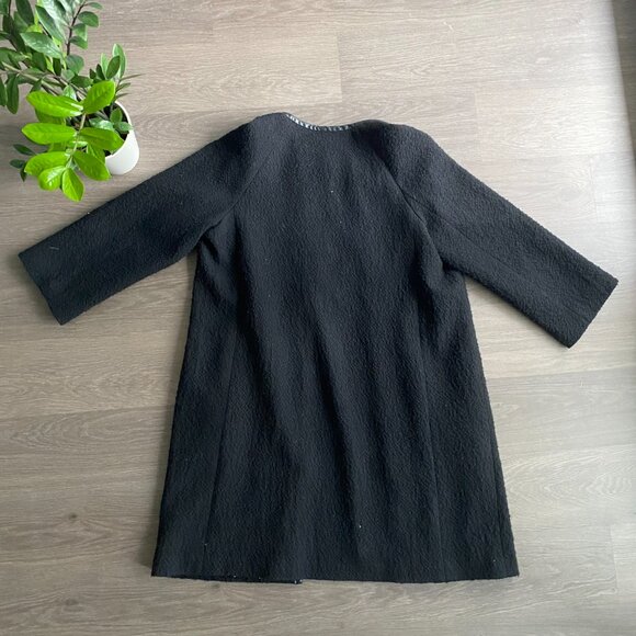 Club Monaco Black Italian Wool Bracelet-Sleeve Coat with Lamb Leather Trim - Picture 13 of 13